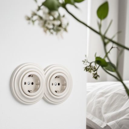 Reblig - Priză dublă retro de perete cu ramă SCHUKO 230V, bej