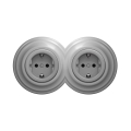Reblig - Priză dublă retro de perete, cu ramă, SCHUKO 230V, gri