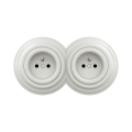 Reblig - Priză dublă retro pentru locuință cu ramă, 230 V, ceramică, albă