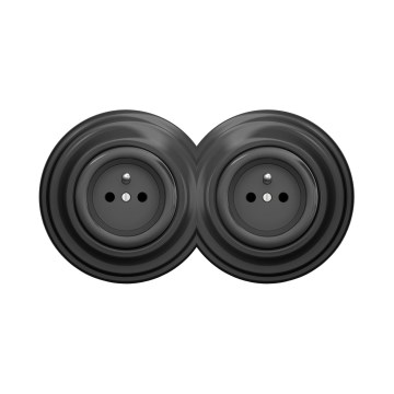 Reblig - Priză dublă retro pentru locuință, cu ramă, 230V, antracit