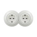 Reblig -Priză dublă retro pentru uz casnic cu ramă SCHUKO 230V ceramică albă