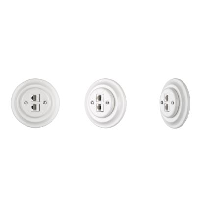 Reblig - Priză Ethernet retro din porțelan cu cadru, 2x CAT5e, alb