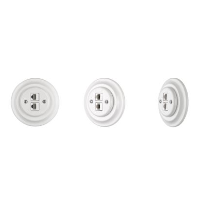 Reblig - Priză Ethernet retro din porțelan, fără ramă, 2x CAT.5E, albă