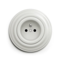 Reblig - Priză retro de perete cu ramă, 230 V, ceramică, albă