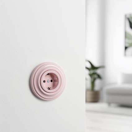 Reblig - Priză retro de perete cu ramă SCHUKO, 230 V/16 A, roz prăfuit