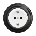Reblig - Priză retro de perete cu ramă SCHUKO 230V/16A, alb imaculat/negru