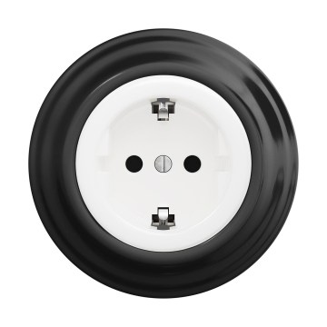 Reblig - Priză retro de perete cu ramă SCHUKO 230V/16A, alb imaculat/negru