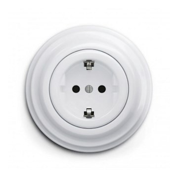 Reblig - Priză retro de perete cu ramă SCHUKO 230V/16A, alb zăpadă