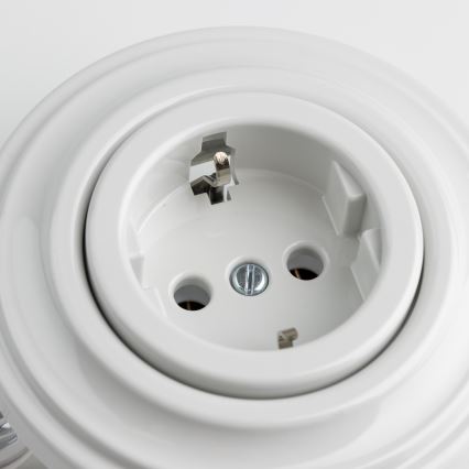 Reblig - Priză retro de perete cu ramă SCHUKO 230V/16A, alb zăpadă