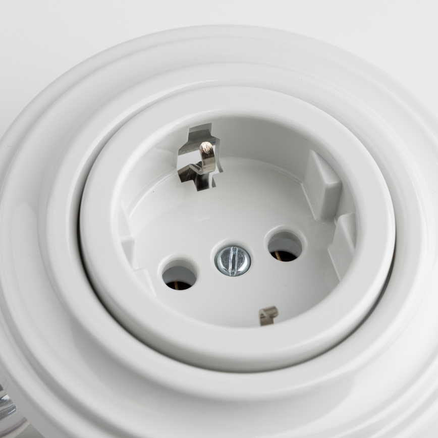 Reblig - Priză retro de perete cu ramă SCHUKO 230V/16A, alb zăpadă