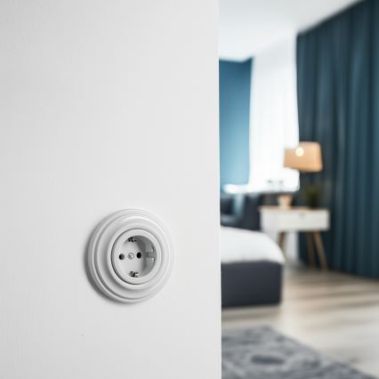 Reblig - Priză retro de perete cu ramă SCHUKO 230V/16A, alb zăpadă