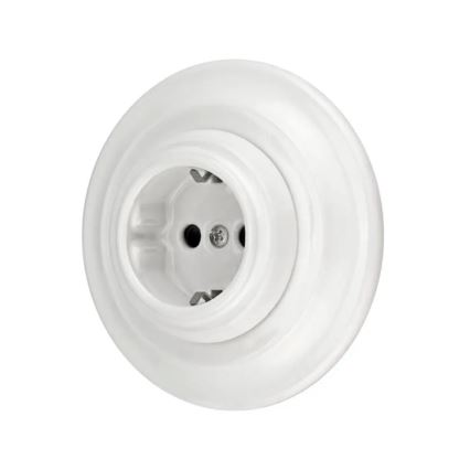 Reblig - Priză retro din porțelan cu ramă SCHUKO 250V/16A albă