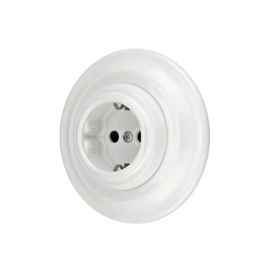 Reblig - Priză retro din porțelan cu ramă SCHUKO 250V/16A albă