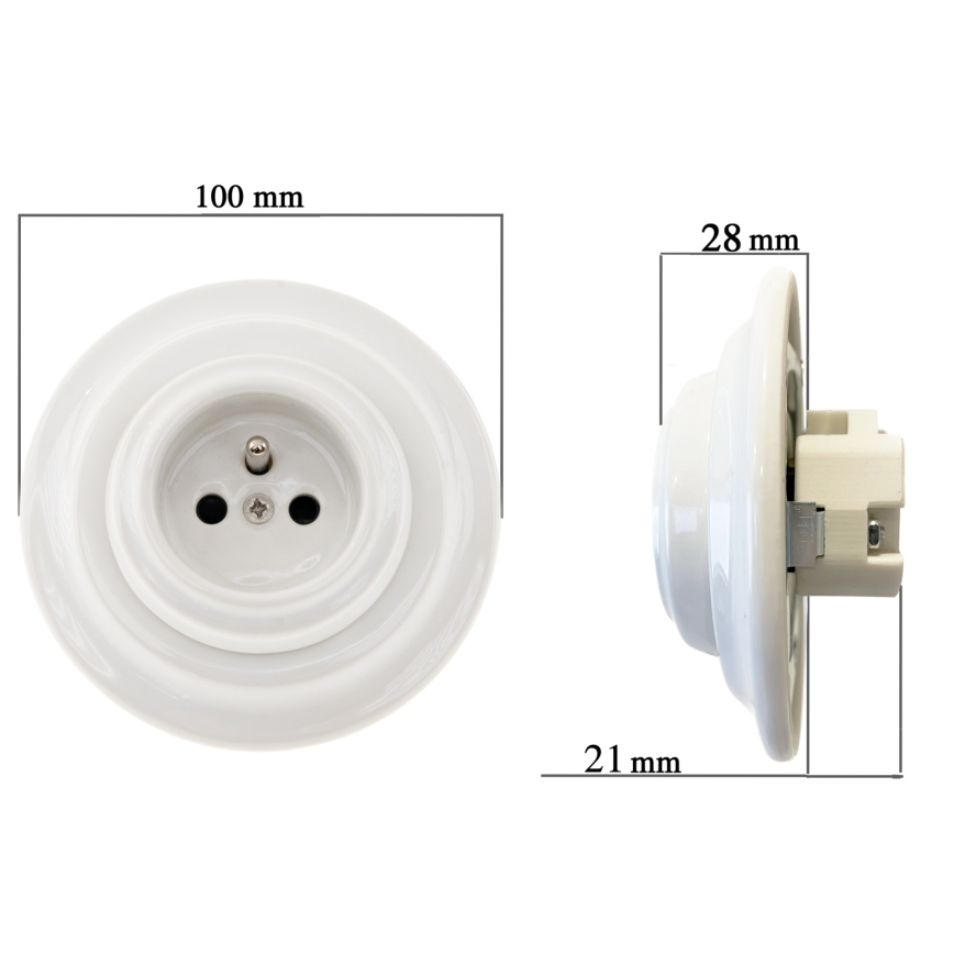 Reblig - Priză retro din porțelan cu ramă SCHUKO 250V/16A albă