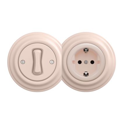 Reblig - Priză retro de perete SCHUKO 230V/16A pentru uz casnic, fără ramă, roz vintage