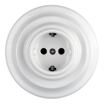 Reblig - Priză retro din porțelan cu ramă SCHUKO 250V/16A albă