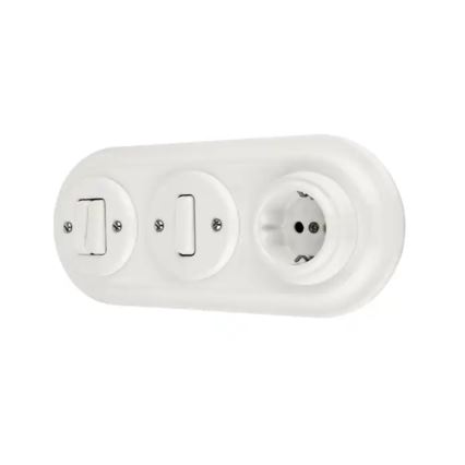 Reblig - Priză retro din porțelan, pentru uz casnic, fără ramă, 250V/16A, albă