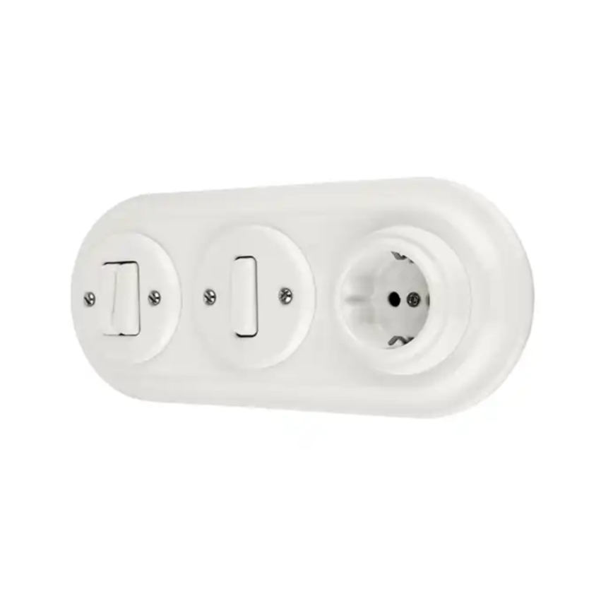Reblig - Priză retro din porțelan, pentru uz casnic, fără ramă, 250V/16A, albă
