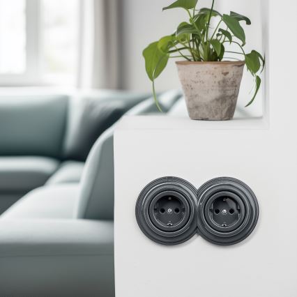 Reblig - Priză retro SCHUKO 230 V/16 A, fără ramă, antracit