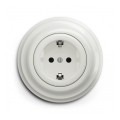 Reblig - Priză retro SCHUKO 230V/16A cu ramă, ceramică, albă