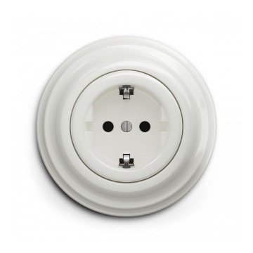 Reblig - Priză retro SCHUKO 230V/16A cu ramă, ceramică, albă