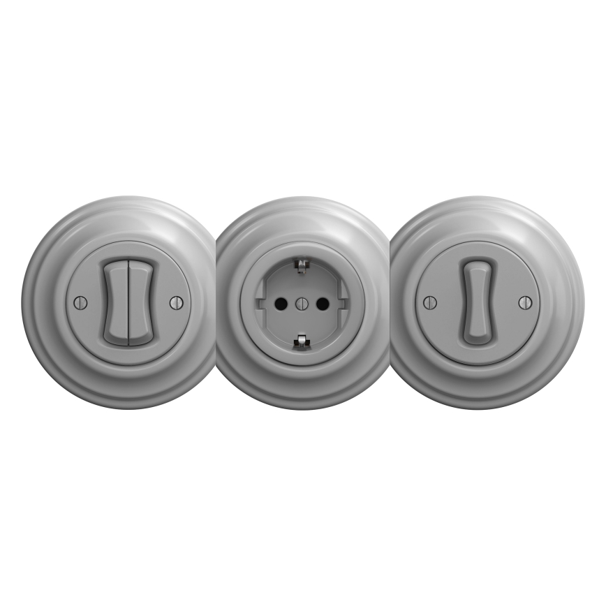 Reblig - Priză retro SCHUKO 230V/16A, fără ramă, gri