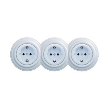 Reblig - Priză retro triplă de perete, pentru uz casnic, cu ramă, SCHUKO 230V, albastru