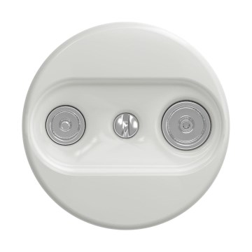 Reblig - Priză retro TV+Radio cu trecere, fără ramă, ceramică albă