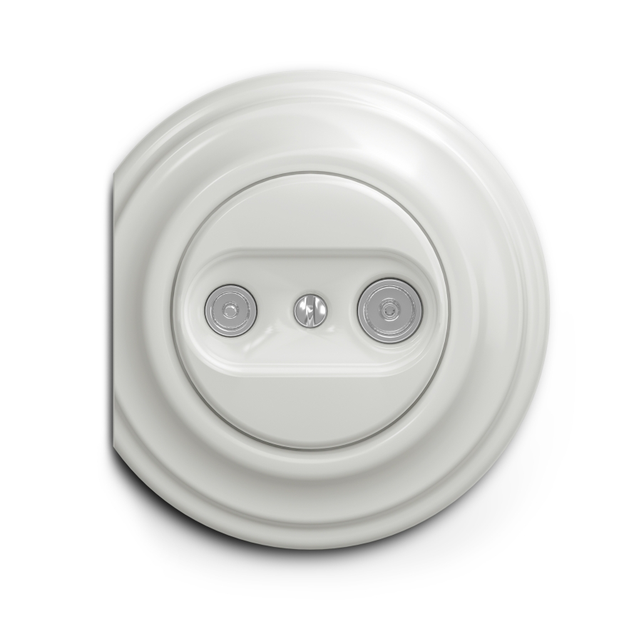 Reblig - Priză retro TV+Radio cu trecere, fără ramă, ceramică albă