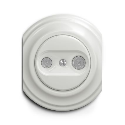 Reblig - Priză retro TV+Radio cu trecere, fără ramă, ceramică albă