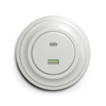 Reblig - Priză retro USB A+C cu ramă ceramică albă
