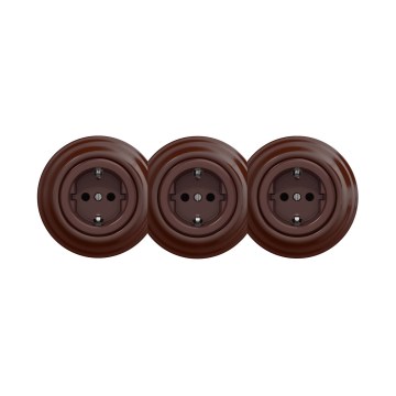Reblig - priză triplă retro de perete cu ramă SCHUKO, 230 V, maro