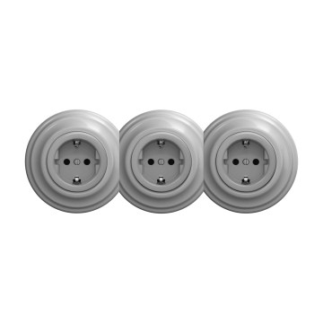 Reblig - Priză triplă retro de perete cu ramă SCHUKO 230V, gri