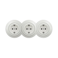 Reblig - Priză triplă retro pentru locuință, cu ramă, SCHUKO 230V, ceramică albă