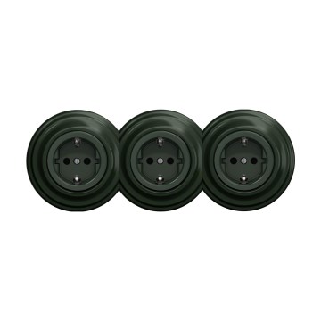 Reblig - Priză triplă retro pentru uz casnic, cu ramă, SCHUKO, 230 V, verde