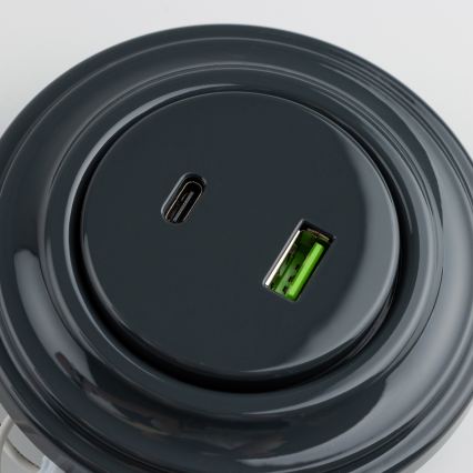 Reblig - priză USB retro A+C cu ramă, antracit