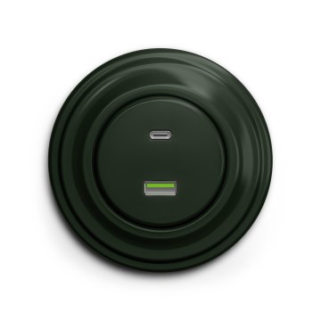 Reblig - Priză USB retro A+C cu ramă, verde