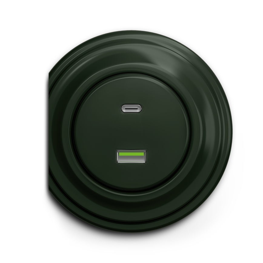 Reblig - Priză USB retro A+C, fără ramă, verde