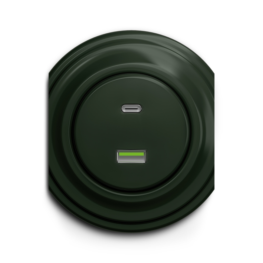 Reblig - Priză USB retro A+C, fără ramă, verde