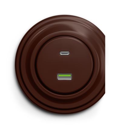 Reblig - Priză USB retro cu porturi USB-A și USB-C, fără ramă, maro