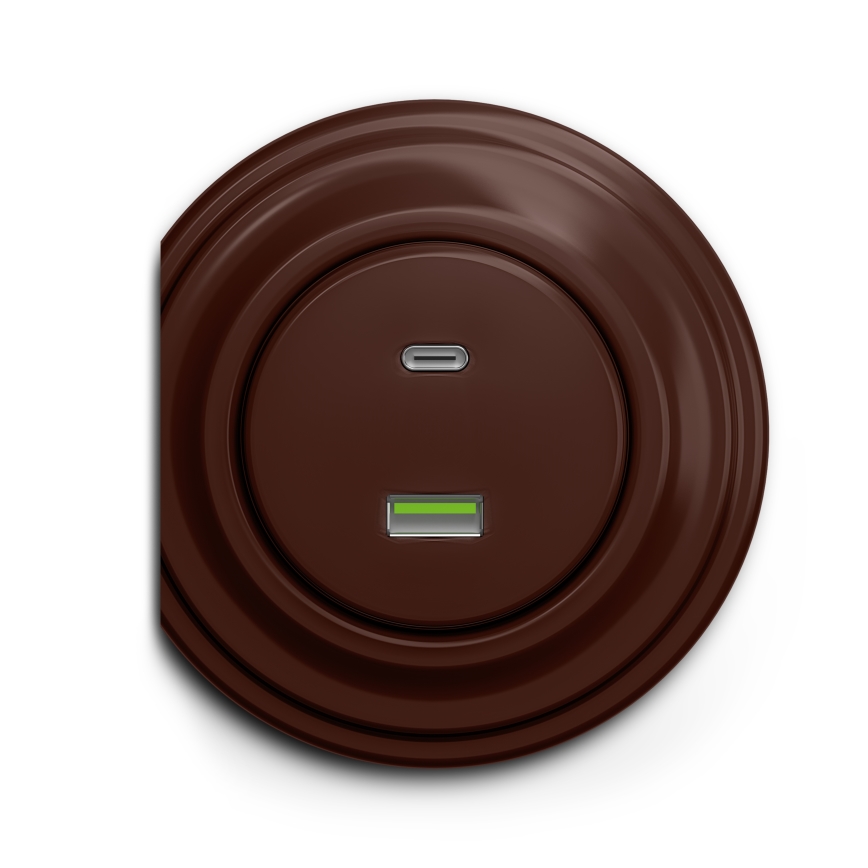 Reblig - Priză USB retro cu porturi USB-A și USB-C, fără ramă, maro