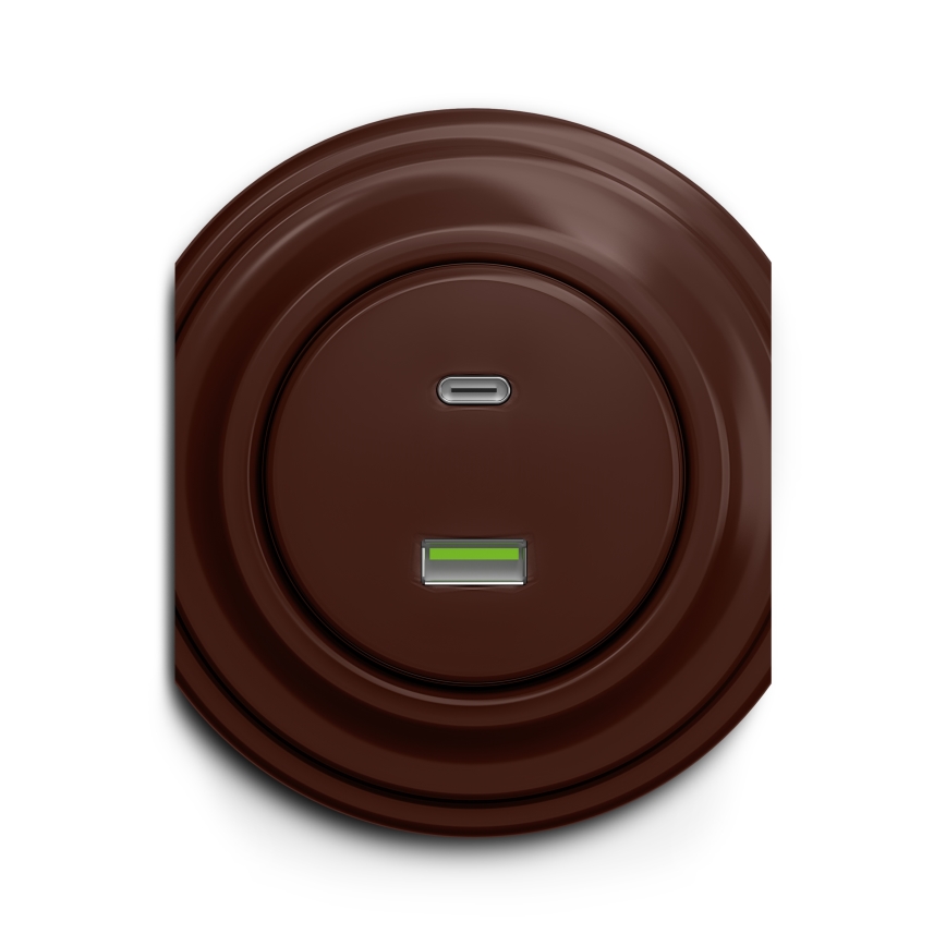 Reblig - Priză USB retro cu porturi USB-A și USB-C, fără ramă, maro