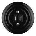Reblig - Priză USB retro din porțelan, cu ramă, 2x USB-A, neagră