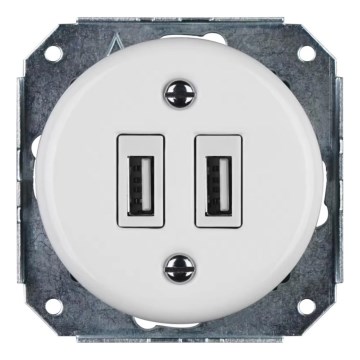 Reblig - Priză USB retro din porțelan, fără ramă, 2x USB-A, alb