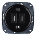 Reblig - Priză USB retro din porțelan, fără ramă, 2x USB-A, neagră