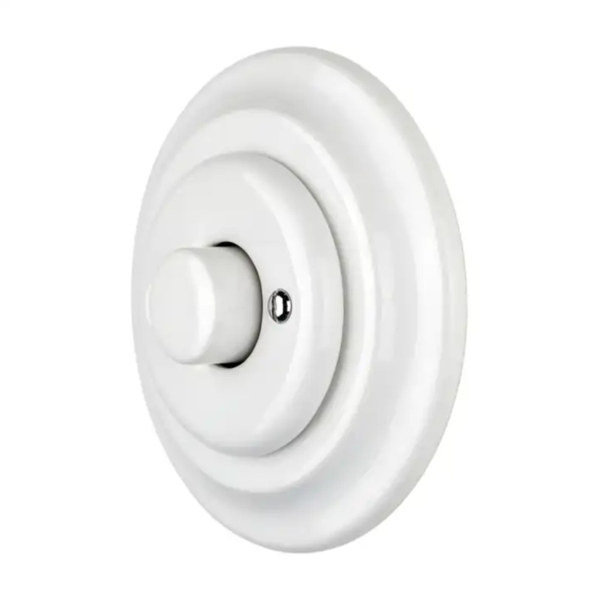 Reblig - Regulator de intensitate luminosă rotativ retro din porțelan, cu ramă, 250V/10A, alb