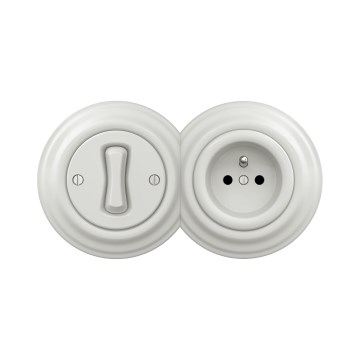 Reblig - Retro întrerupător unipolar nr. 1 și priză 230 V cu ramă, alb ceramic