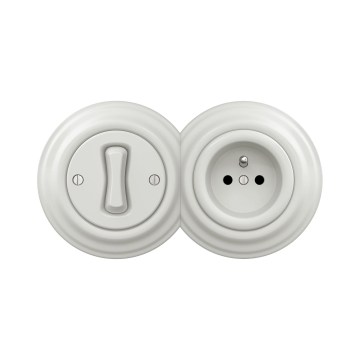 Reblig -Retro întrerupător unipolar nr. 1 și priză 230 V cu ramă ceramică albă