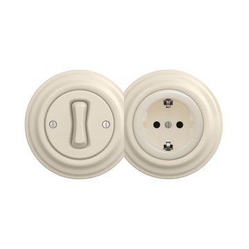 Reblig Retro - întrerupător unipolar nr. 1 și priză SCHUKO 230V cu ramă, bej
