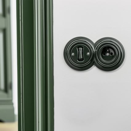 Reblig - Set întrerupător unipolar retro nr. 1 și priză 230 V cu ramă, verde